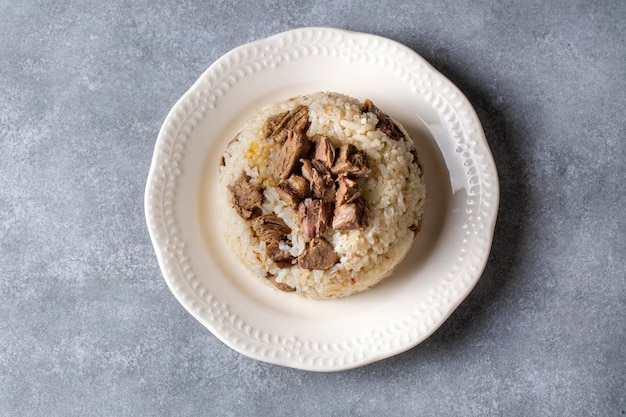 Traditional Turkish cuisine; Meat rice pilaf. Turkish name; etli pirinc pilavi