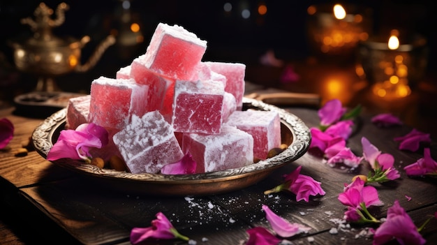 Traditional Turkish delight Ramadan Kareem celebration concept