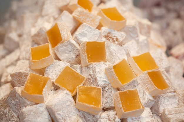 Traditional Turkish delight sweets as lokum candy