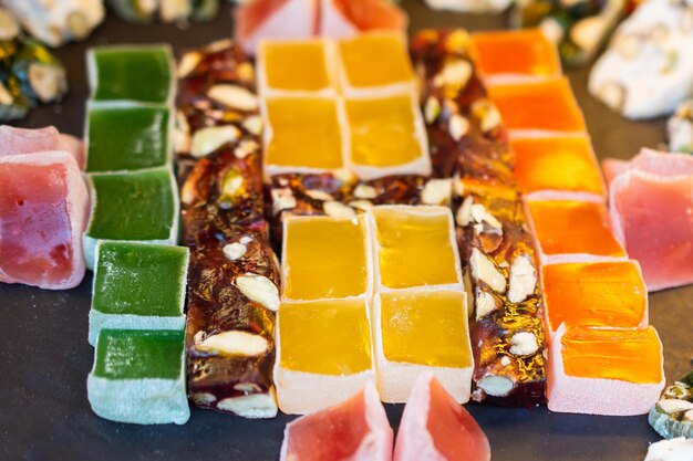 Traditional Turkish delight sweets as lokum candy