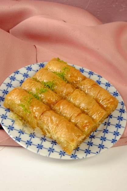Traditional turkish dessert baklava with cashew walnuts Homemade baklava with nuts and honey