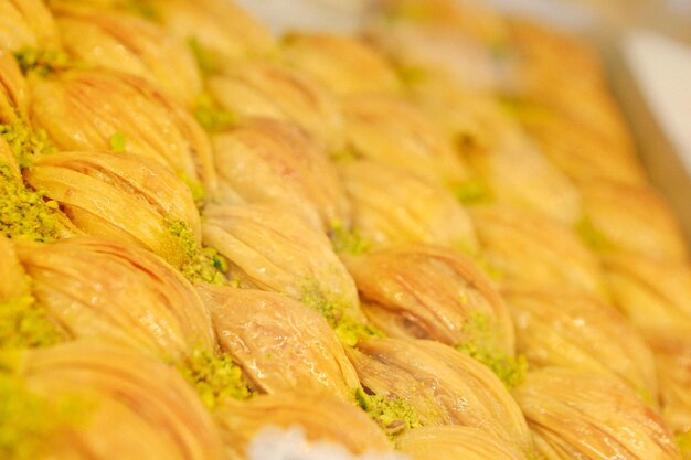 Traditional turkish dessert baklava with cashew walnuts Homemade baklava with nuts and honey