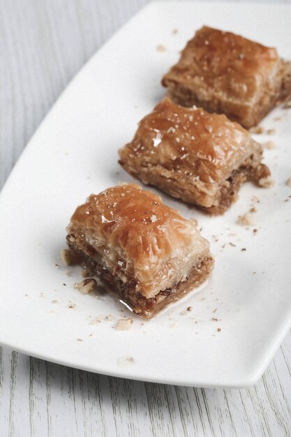 Traditional turkish dessert baklava with cashew, walnuts. Homemade baklava with nuts and honey.