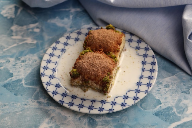 Traditional turkish dessert baklava with cashew walnuts Homemade baklava with nuts and honey