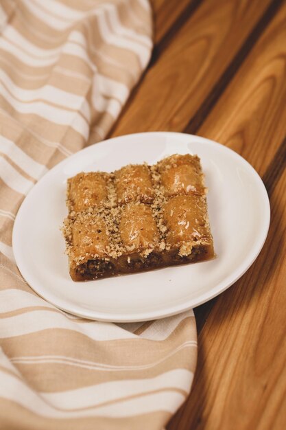 Traditional turkish dessert baklava with cashew, walnuts. Homemade baklava with nuts and honey.