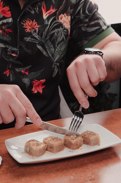 Traditional turkish dessert baklava with cashew, walnuts. Homemade baklava with nuts and honey.