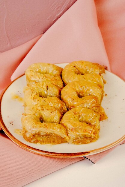 Traditional turkish dessert baklava with cashew, walnuts. Homemade baklava with nuts and honey.