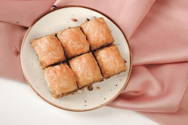 Traditional turkish dessert baklava with cashew, walnuts. Homemade baklava with nuts and honey.