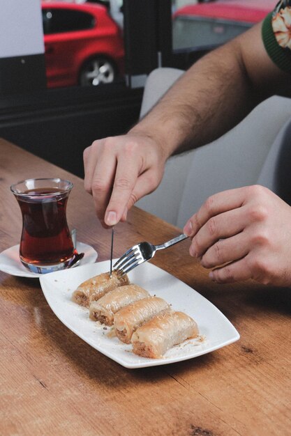 Traditional turkish dessert baklava with cashew, walnuts. Homemade baklava with nuts and honey.