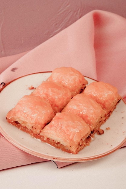 Traditional turkish dessert baklava with cashew, walnuts. Homemade baklava with nuts and honey.