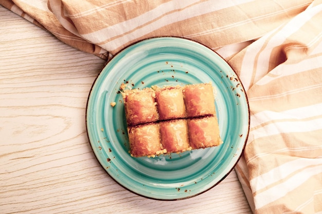 Traditional turkish dessert baklava with cashew, walnuts. Homemade baklava with nuts and honey.