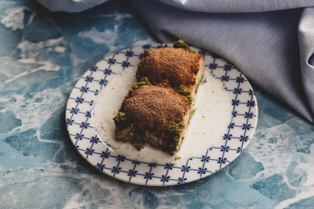 Traditional turkish dessert baklava with cashew walnuts Homemade baklava with nuts and honey