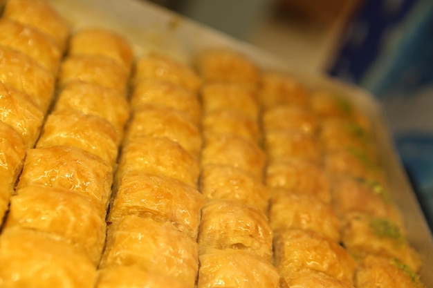 Traditional turkish dessert baklava with cashew walnuts homemade baklava with nuts and honey