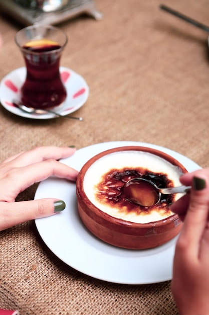 traditional Turkish dessert milk pudding with rice