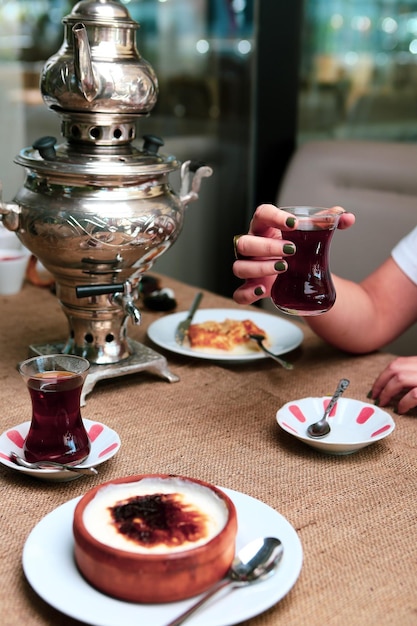 traditional Turkish dessert milk pudding with rice