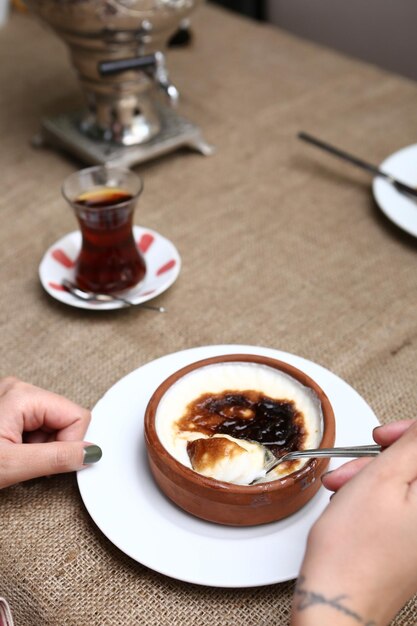 traditional Turkish dessert milk pudding with rice