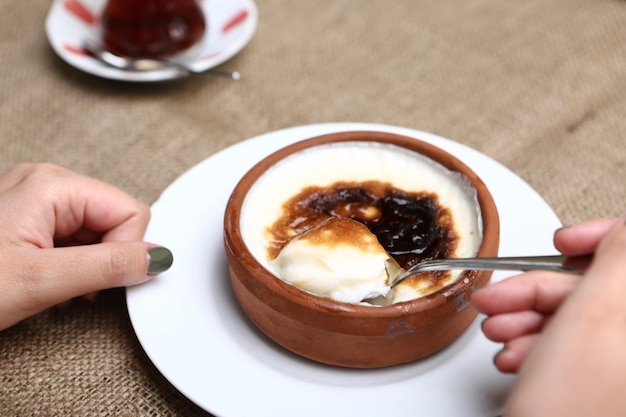 traditional Turkish dessert milk pudding with rice