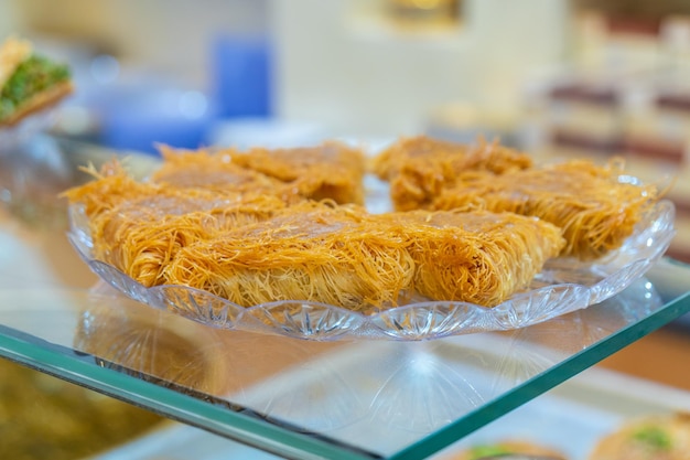 Photo traditional turkish desserts buffet desserts in the market