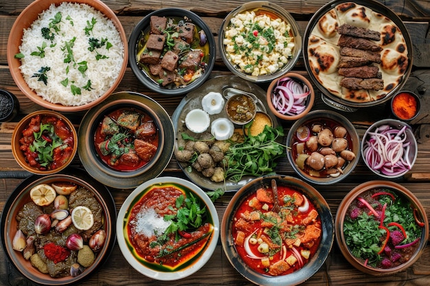 Traditional turkish dishes top view