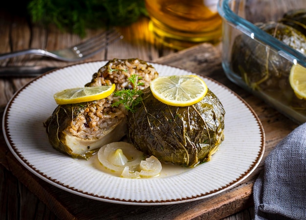 Traditional Turkish food; stuffed artichokes, stuffed artichokes. Turkish name; enginar canaginda sarma - dolma