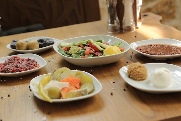 Traditional Turkish and Greek dinner meze table