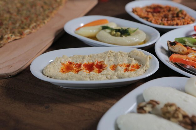 Traditional Turkish and Greek dinner meze table