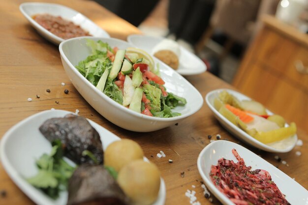 Traditional Turkish and Greek dinner meze table