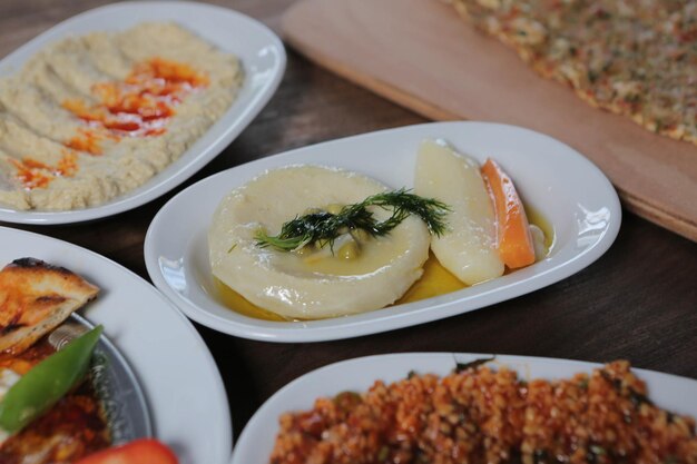 Traditional Turkish and Greek dinner meze table