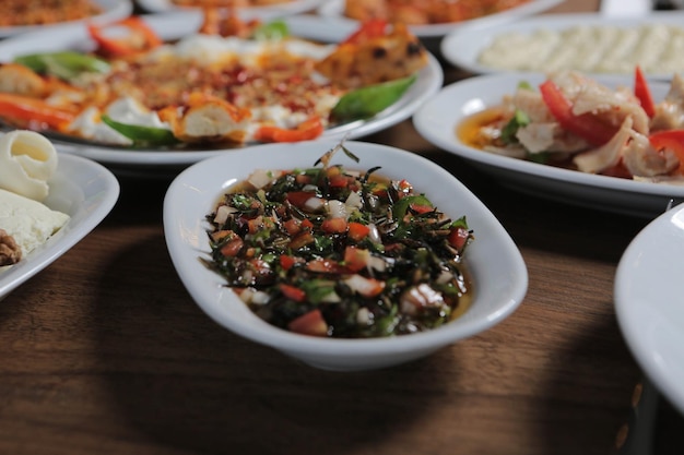 Traditional Turkish and Greek dinner meze table