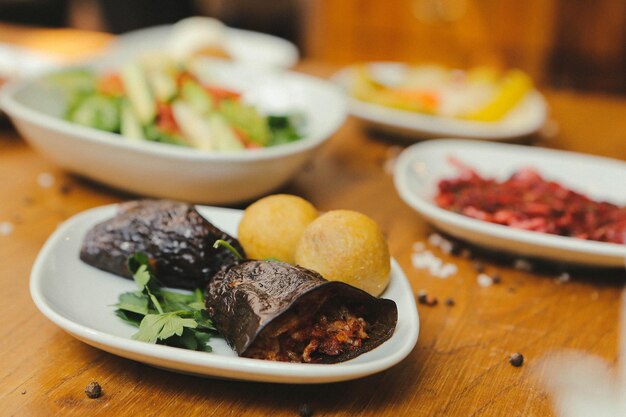 Traditional Turkish and Greek dinner meze table