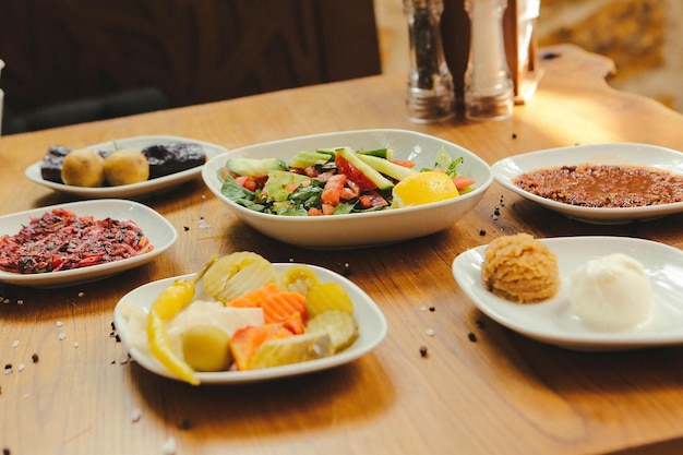 Traditional Turkish and Greek dinner meze table