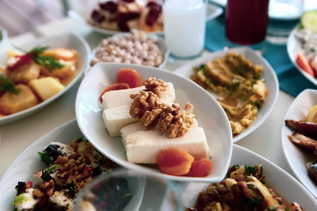 Traditional Turkish and Greek dinner meze table