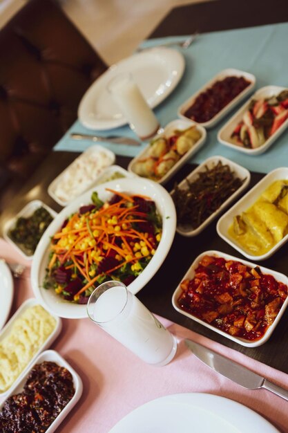 Traditional Turkish and Greek dinner meze table