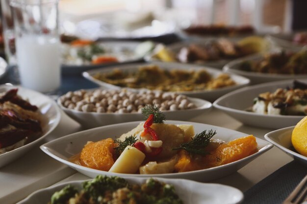 Traditional Turkish and Greek dinner meze table