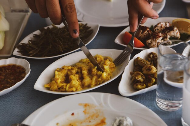 Traditional Turkish and Greek dinner meze table