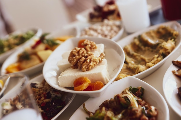 Traditional Turkish and Greek dinner meze table