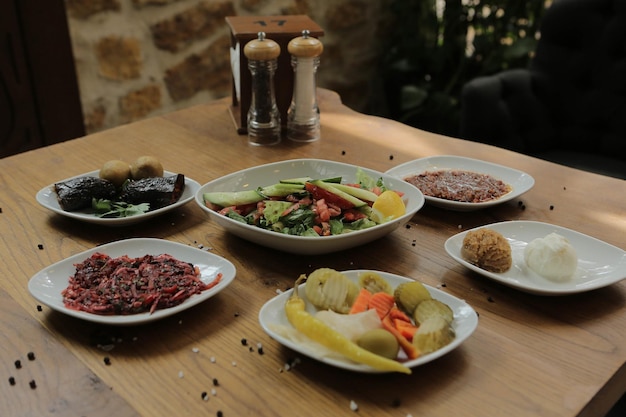 Traditional Turkish and Greek dinner meze table