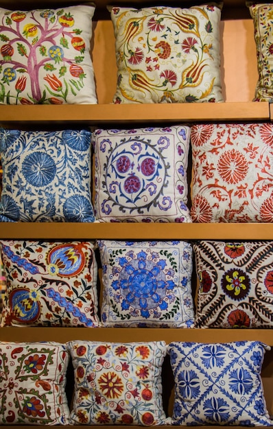 traditional Turkish handmade colorful natural fabric pillows