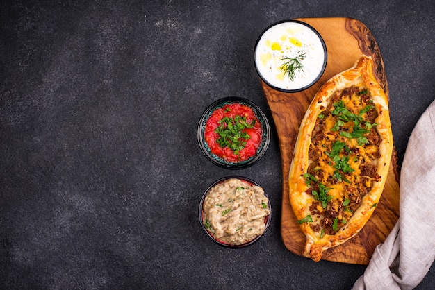 Traditional turkish pide with meat