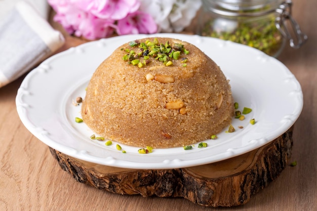 Traditional Turkish semolina sweet desert halva (Turkish name; irmik helvasi)