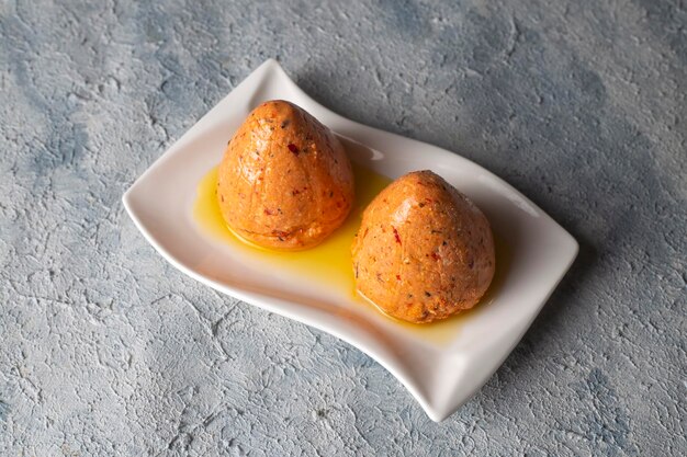 Traditional Turkish Spicy Surk Cheese Balls with Olive Oil from Hatay in Turkey. (Turkish name; Surk peynir)