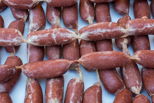 Photo traditional turkish style dried sausages in view