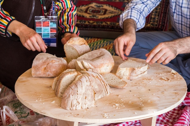 Traditional Turkish style made bread cut