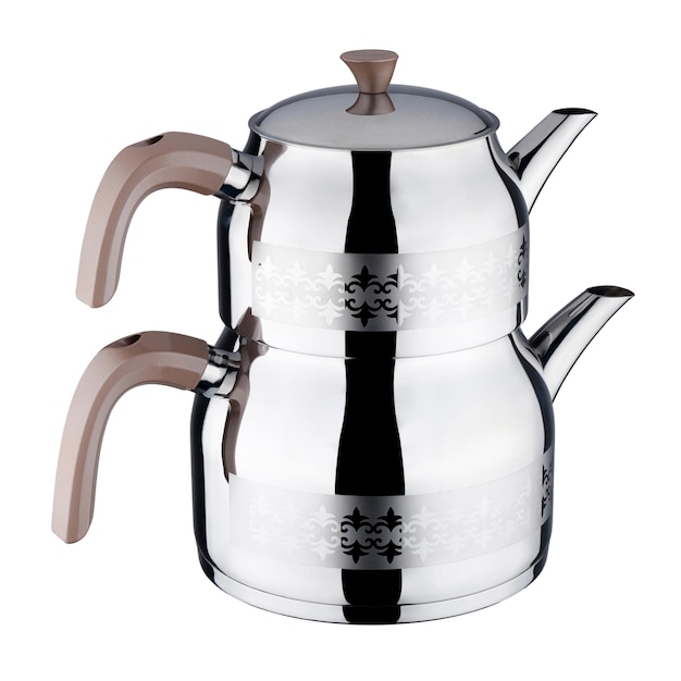 Traditional Turkish style stainless steel teapot as a turkish Demlikli aydanlk with a clipping