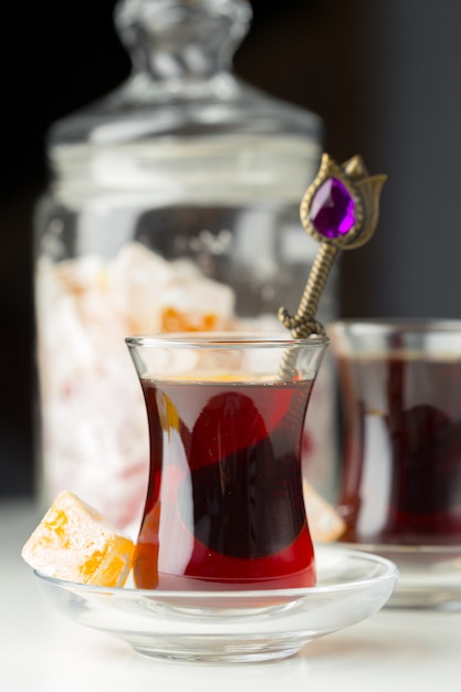 Traditional turkish tea close up