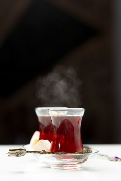 Traditional turkish tea close up