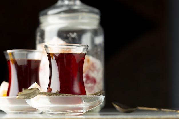 Traditional turkish tea close up