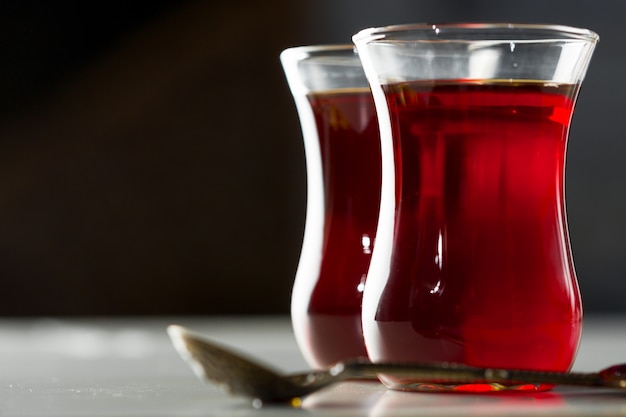 Traditional turkish tea close up