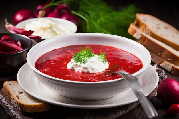 Photo traditional ukrainian borscht feast