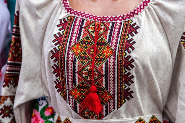 Traditional Ukrainian clothes at the Parade of Vyshyvanok national ornament and symbol